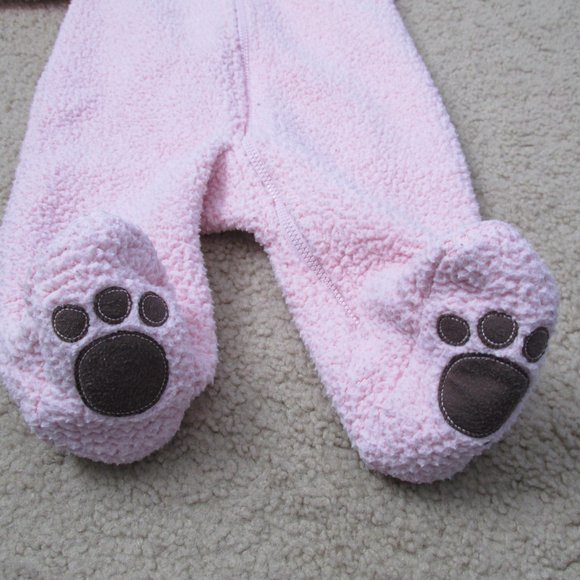 Carters Zip Up Fleece Bunting Snowsuit Girls Size 3M Pink Brown Bear Winter - Picture 6 of 7